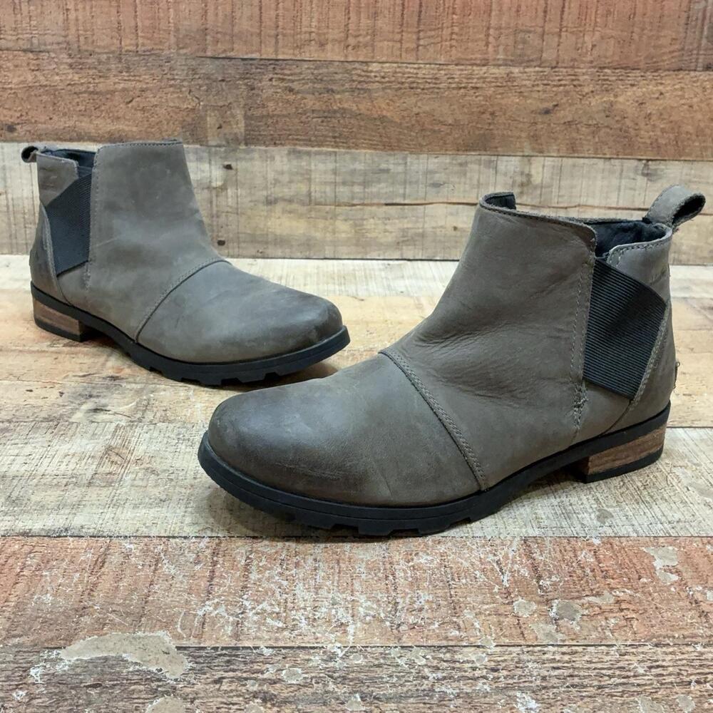 Sorel Boots Womens Size 11 42 Gray Leather Ankle Chelsea Pull On NL2671-053